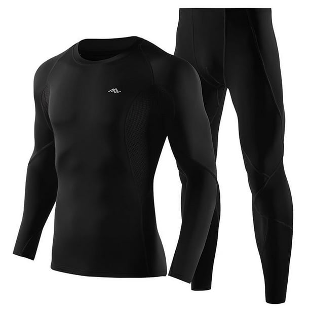 POQOQ Tops Pants Sports Suit Men Thermal Compression Long Sleeve Tops T-Shirt 